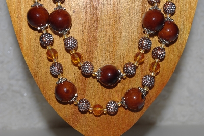 +MBAHB #033-0041   "Brown Porcelain & Mixed Bead Necklace & Earring Set"