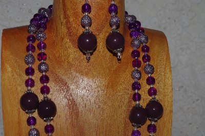 +MBAHB #033-0034  "Purple Porcelain & Mixed Bead Necklace & Earring Set"