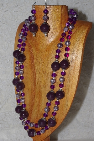 +MBAHB #033-0034  "Purple Porcelain & Mixed Bead Necklace & Earring Set"