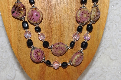 +MBAHB #033-0028  "Pink Porcelain & Mixed Bead Necklace & Earring Set"