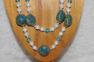 +MBAHB #033-0018  "Blue Porcelain & Mixed Bead Necklace & Earring Set"