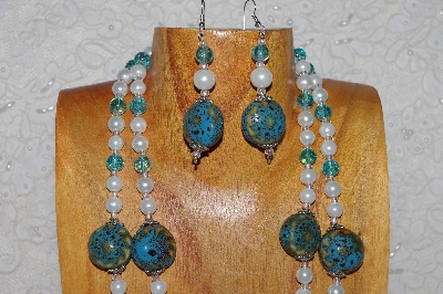 +MBAHB #033-0018  "Blue Porcelain & Mixed Bead Necklace & Earring Set"