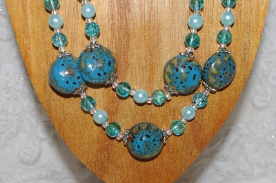 +MBAHB #033-0011  "Blue Porcelain & Mixed Bead Necklace & Earring Set"