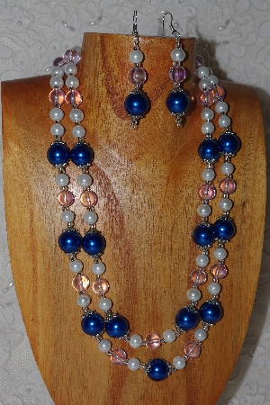 +MBAHB #033-0001  "Blue Shell Pearl & Mixed Bead Necklace & Earring Set"