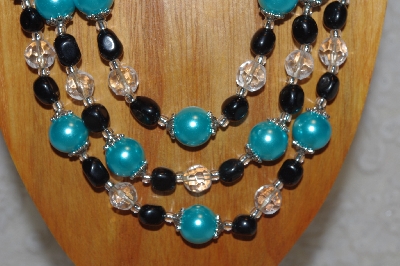+MBAHB #033-0145  "Aqua Blue Shell Pearl & Mixed Bead Necklace & Earring Set"