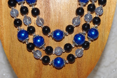 +MBAHB #033-0140  "Bright Blue Shell Pearl & Mixed Bead Necklace & Earring Set"
