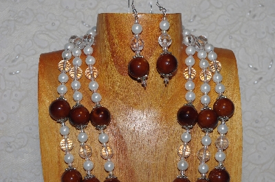 +MBAHB #033-0134  "Brown Porcelain & Mixed Bead Necklace & Earring Set"
