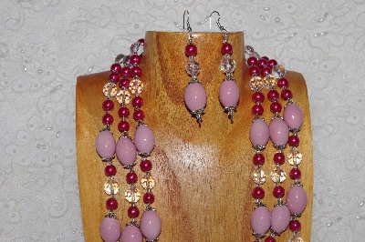 +MBAHB #033-0113  "Pink Porcelain & Mixed Bead Necklace & Earring Set"