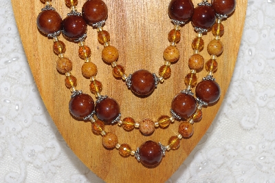 +MBAHB #033-0103  "Brown Porcelain & Mixed Bead Necklace & Earring Set"