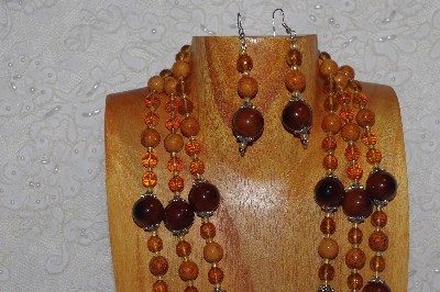 +MBAHB #033-0103  "Brown Porcelain & Mixed Bead Necklace & Earring Set"