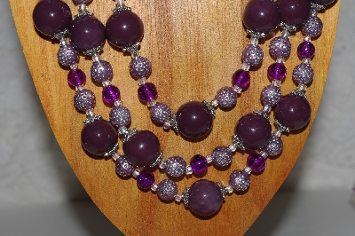 +MBAHB #033-0092  "Purple Porcelain & Mixed Bead Necklace & Earring Set"