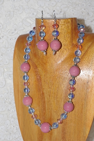 +MBAHB #033-303  "Pink Porcelain & Mixed Bead Necklace & Earring Set"