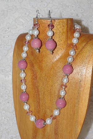 +MBAHB #033-284  "Pink Porcelain & Mixed Bead Necklace & Earring Set"