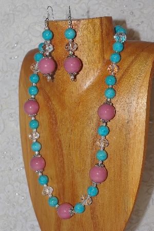 +MBAHB #033-280  "Pink Porcelain & Mixed Bead Necklace & Earring Set"