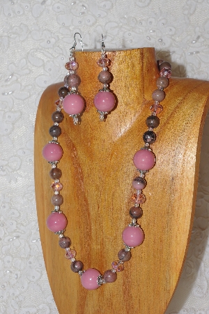 +MBAHB #033-270  "Pink Porcelain & Mixed Bead Necklace & Earring Set"