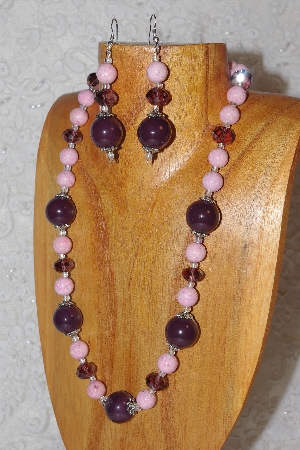 +MBAHB #033-240  "Purple Porcelain & Mixed Bead Necklace & Earring Set"