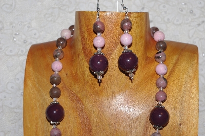 +MBAHB #033-235  "Purple Porcelain & Mixed Bead Necklace & Earring Set"