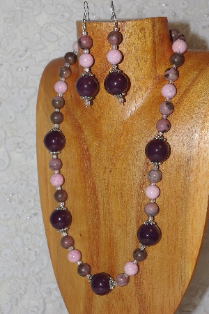 +MBAHB #033-235  "Purple Porcelain & Mixed Bead Necklace & Earring Set"