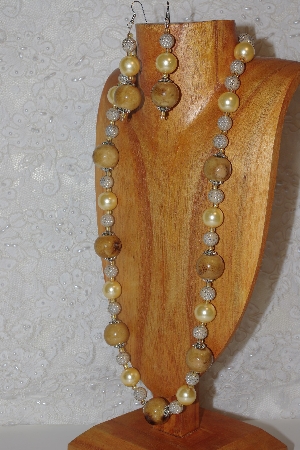 +MBAHB #033-224  "Honey Porcelain & Mixed Bead Necklace & Earring Set"