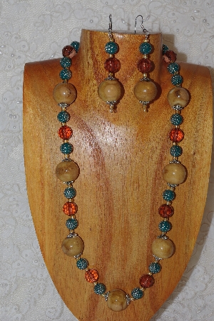 +MBAHB #033-209  "Honey Porcelain & Mixed Bead Necklace & Earring Set"