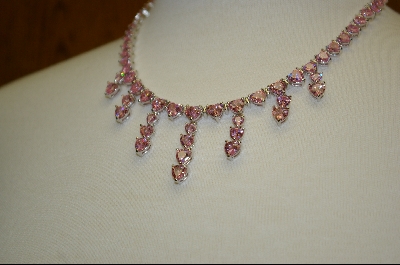 +MBA #  70 Stone Pink CZ Heart Necklace W/Matching 2 Heart Pierced Earrings