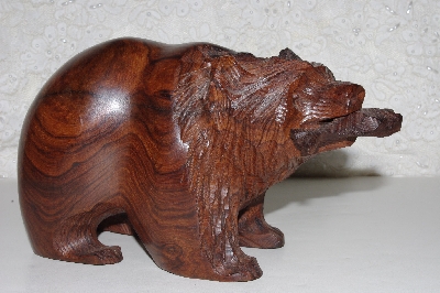 +MBANG #524-0218  "Fancy Hand Carved Rose Wood Bear W/Fish"