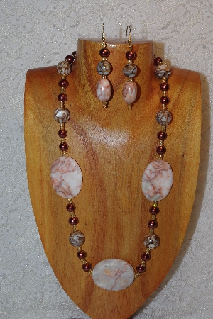 +MBAHB #312-0001  "Redline Marble & Mixed Bead Necklace"