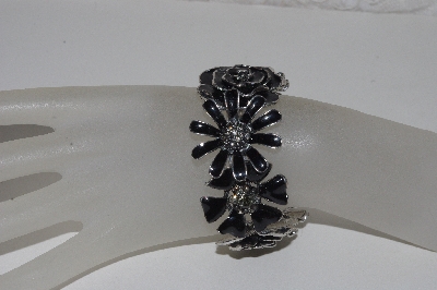 +MBAMG #S99-0054 "Black Enamel Floral Bangle Bracelet"
