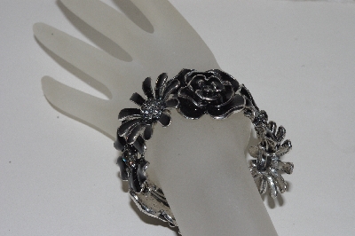 +MBAMG #S99-0054 "Black Enamel Floral Bangle Bracelet"