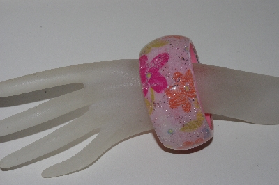 +MBAMG #S99-0012  "Pink Floral Resin Bangle Bracelet"