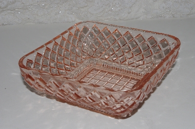 +MBAMG #108-0097  "Vintage Fancy Cut Square Pink Glass Dish"