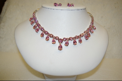 +MBA #PCZ-PCN  "Pink CZ Pear Cut Sterling Necklace With Matching Pierced Earrings
