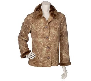 +MBACF #A74681A- Denim & Co Fully Lined Printed Faux Suede Jacket W/Faux Fur Trim "