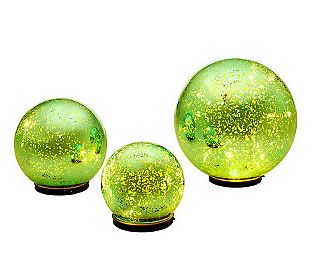 +Set Of 3 Indoor/Outdoor Mercury Glass Spheres "Green"