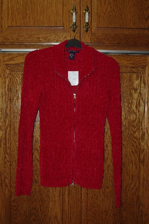 +MBACF #598-0035 "Boston Proper Red Zip Front Chanille Cardigan"