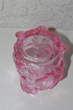 +MBAAF #0013-0156  "Bright Pink 4 Bunny Glass Candle Holder"