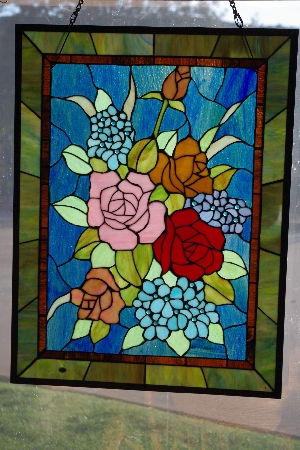 +MBACF #DVD-0126  "2003 Tiffany Style Rose Stained Glass Window Panel"