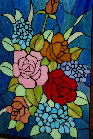 +MBACF #DVD-0126  "2003 Tiffany Style Rose Stained Glass Window Panel"