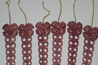 +MBA #S29-279  "Older Set Of 18 Clear Acrylic Pink Glittered Bow Icicle Ornaments"