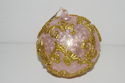 +MBA #S29-227  "Set Of 6 Large Fancy Pink & Gold Filigree Christmas Ornaments"
