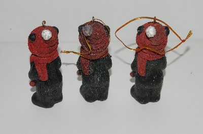 +MBA #S29-126  "Set Of 6 Black Bears With Red Bird Ornaments"