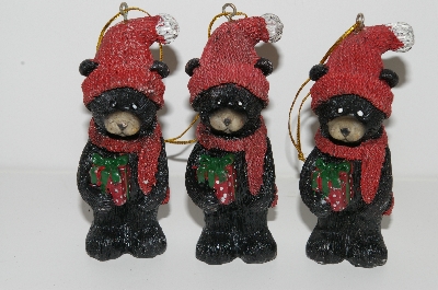 +MBA #S29-118  "Set Of 6 Black Bears With Gifts Ornaments"