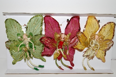 +MBA #S30-265  " 2003 Set Of 6 Posable 7" Butterfly Fairy Ornaments"