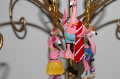 +MBA #S29-134  "Set Of 6 Hand painted Resin Pink Beach Flamingo Ornaments"