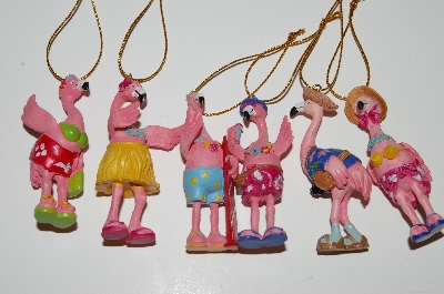 +MBA #S29-134  "Set Of 6 Hand painted Resin Pink Beach Flamingo Ornaments"