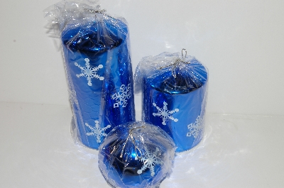 +MBA #S30-352  "Set Of 3 Blue Shimmering Snowflake Candles"