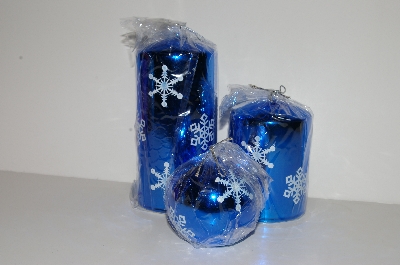 +MBA #S30-352  "Set Of 3 Blue Shimmering Snowflake Candles"