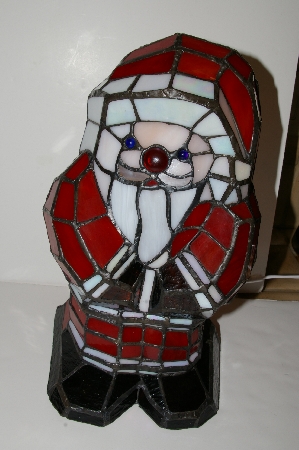 +MBA #S30-016  "2004 Tiffany Style Red, White & Black **Stained Glass Santa Accent  Table lamp"