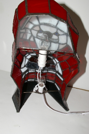 +MBA #S30-016  "2004 Tiffany Style Red, White & Black **Stained Glass Santa Accent  Table lamp"