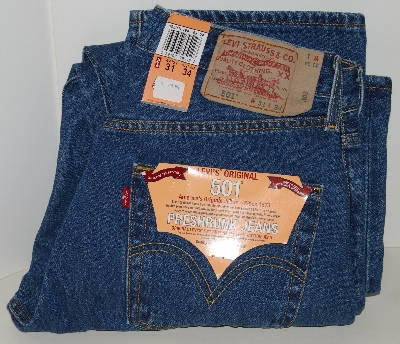 "SOLD"  MBAJ #501-0123 Size 31x34   "Levi 501 Preshrunk DK Blue Jeans"